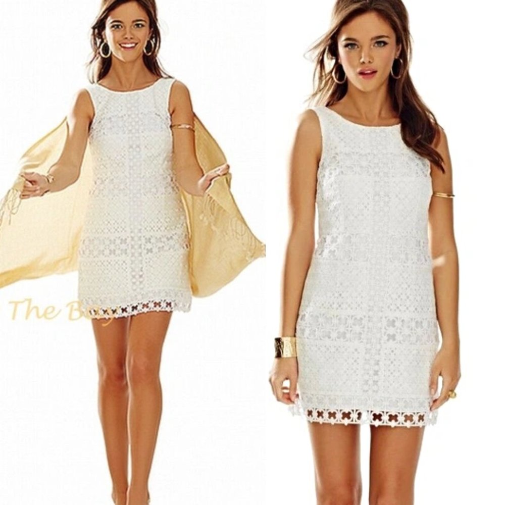 Lilly Pulitzer delia shift dress windowpane eyelet crochet lace white $278 White